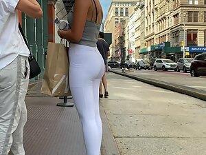 Nice thick ass in very tight white leggings Picture 1