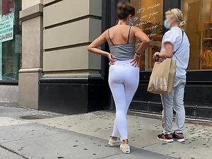 Nice thick ass in very tight white leggings Picture 7