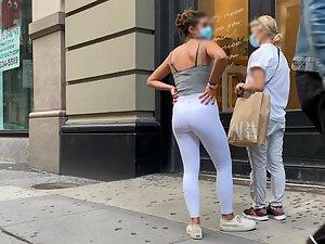 Nice thick ass in very tight white leggings Picture 8