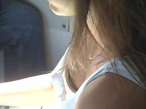 Good look on teen's tits down her blouse in train Picture 4
