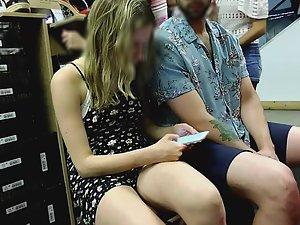 Upskirt of hot teens in shoe store Picture 4