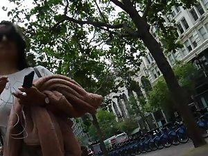 Sexy underwear spotted on soft butt cheeks in loose pants Picture 1