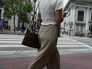 Sexy underwear spotted on soft butt cheeks in loose pants Picture 2