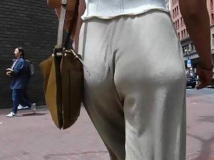 Sexy underwear spotted on soft butt cheeks in loose pants Picture 7