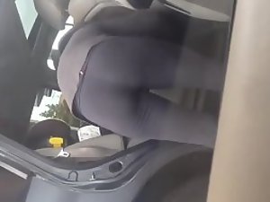 Hot milf filmed while cleaning her car