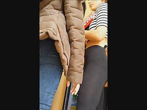 Thong under teen girl's tights Picture 5