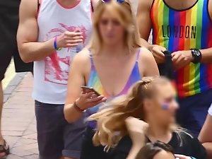 Big boobs and nipples in rainbow top Picture 2