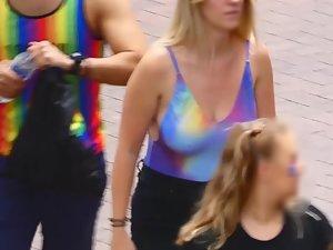 Big boobs and nipples in rainbow top Picture 3