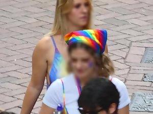 Big boobs and nipples in rainbow top Picture 4