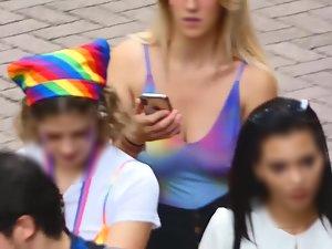 Big boobs and nipples in rainbow top Picture 5