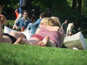 Upskirt while she rolls around on the grass Picture 4