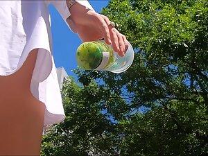 No panties discovered under short white dress Picture 8