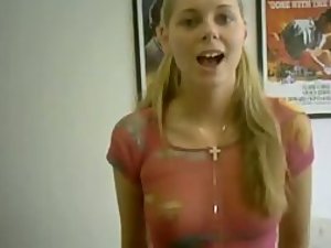 Alluring girl uses a baseball bat as dildo