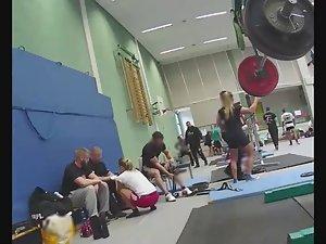 Sexy weightlifter girl during workout Picture 2