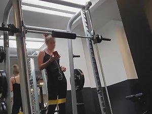 Peeping while teen girl sweats during a gym workout Picture 6