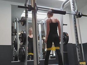 Peeping while teen girl sweats during a gym workout Picture 7