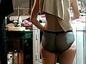 Peeping on her big ass in transparent panties
