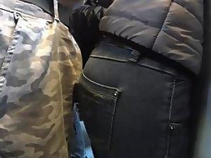 Voyeur leans his erection on a hot butt