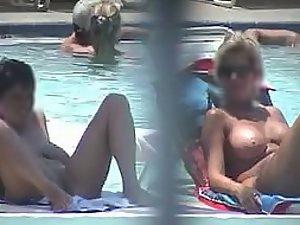 Fuckable nude milfs enjoying it on a pool Picture 1