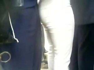 Dude leans on a sexy ass in white pants Picture 5