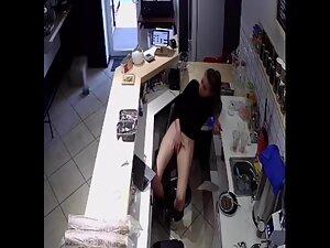 Hidden cam caught a girl fingering her pussy during work