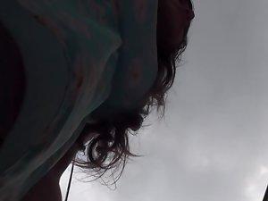 Transparent lace thong in hot upskirt Picture 1