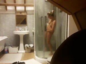 Peeping her naked in and out of shower