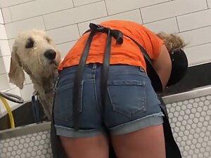 Watching her fine ass while she washes the dog
