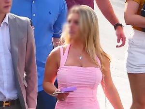 Shorty shows off big boobs in pink dress Picture 2