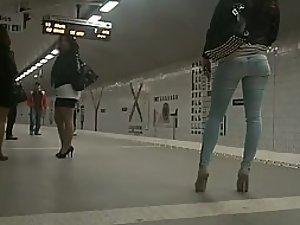 Perfect girl in high heels waits for train