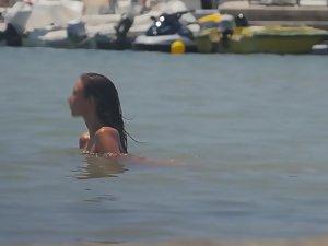 Young puffy nipples on the beach Picture 6