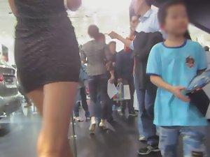 Upskirt of adorable teen girl in crowd Picture 8