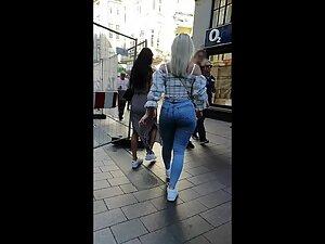 Shorty blonde got a phat ass in tight blue jeans Picture 7