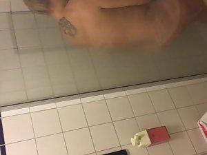 Peeping on tattooed chunky girl in shower Picture 6