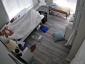 Spying on hot girl using hairbrush as dildo in hotel room