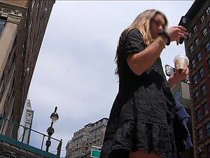 Pussy slip spotted in upskirt of hottie in all black Picture 8