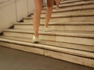 Upskirt of sweet ass and thong presents itself on stairs Picture 5