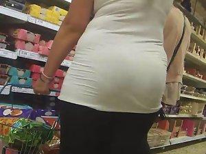 Fatty in tights at the supermarket