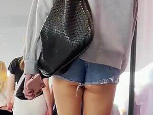 Tight butt crack swallows the shorts