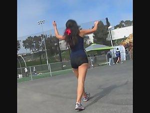 Sporty girl with nice wide ass in shorts Picture 1
