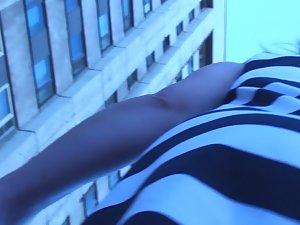 White thong squeezes pussy in upskirt Picture 3