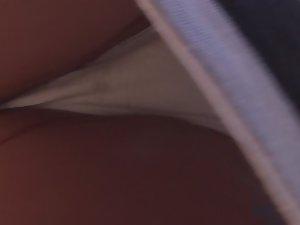 White thong squeezes pussy in upskirt Picture 8