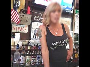 Busty waitress on candid camera across the counter Picture 6