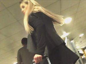 Stunning blonde runs from voyeur