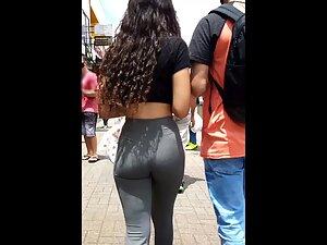 Sexy thong visible through leggings on yummy ass Picture 2