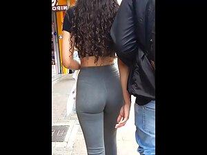 Sexy thong visible through leggings on yummy ass Picture 4