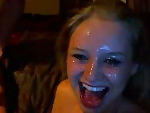 Ecstatic girl shows cum on her face Picture 1