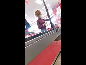 Hot cashier girl is working without a bra Picture 1