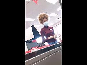 Hot cashier girl is working without a bra Picture 3