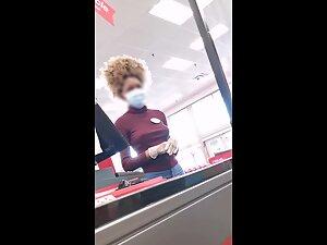 Hot cashier girl is working without a bra Picture 5